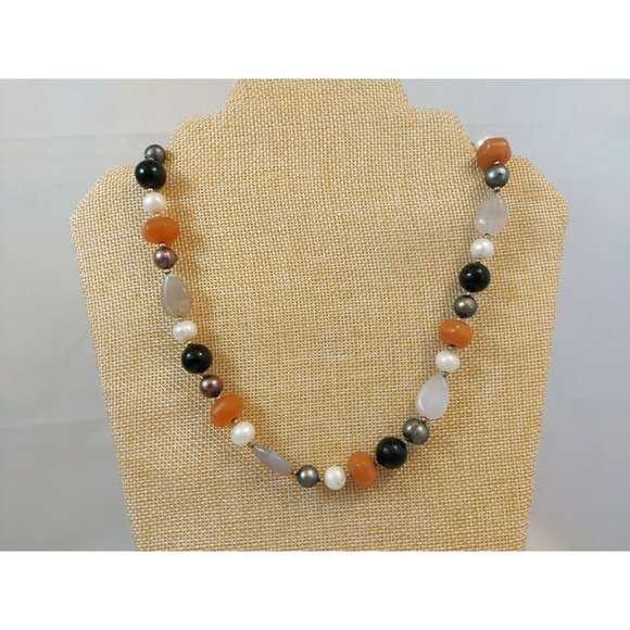 Natural quartz agate pearls beaded choker necklace 18" handmade - Picture 2 of 8
